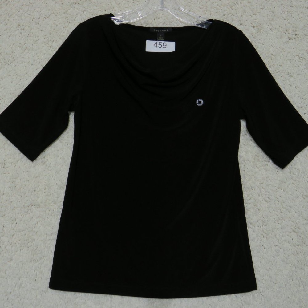 TWINHILL* Women's Half Sleeve Cowl Neck Pullover Blouse Size Small~‎ Black